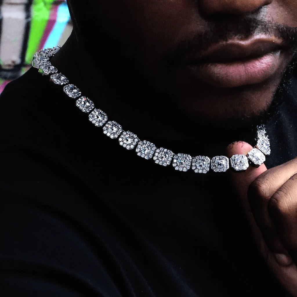 Clustered Tennis Chain in White Gold - TONGSHOP