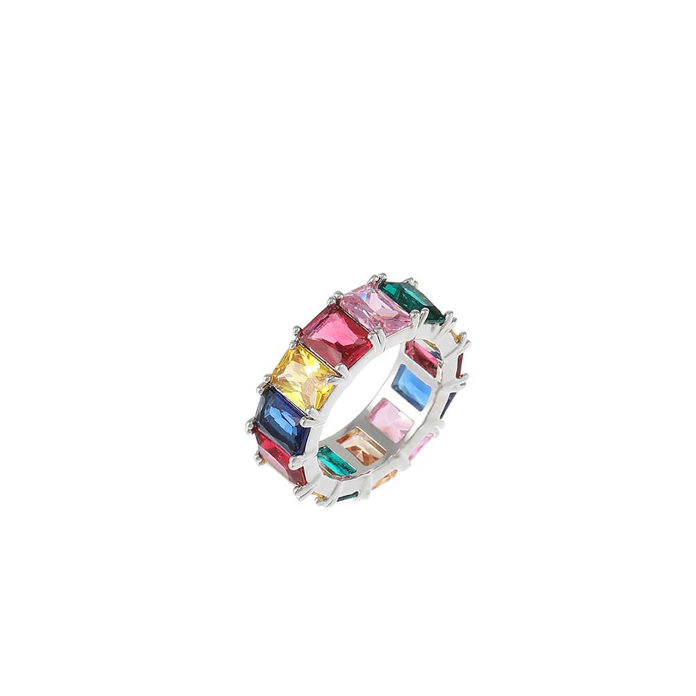 Colorful Rectangular Hip - Hop Ring in 18K Gold Plating - TONGSHOP