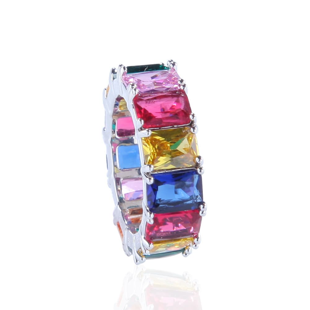Colorful Rectangular Hip - Hop Ring in 18K Gold Plating - TONGSHOP
