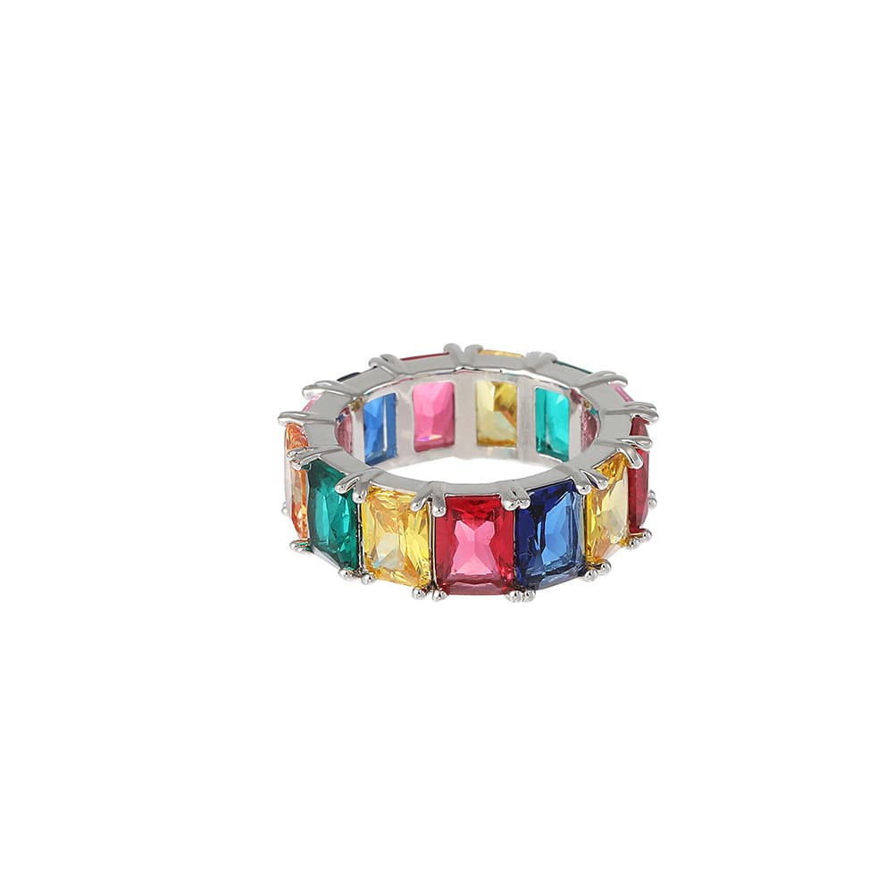 Colorful Rectangular Hip - Hop Ring in 18K Gold Plating - TONGSHOP