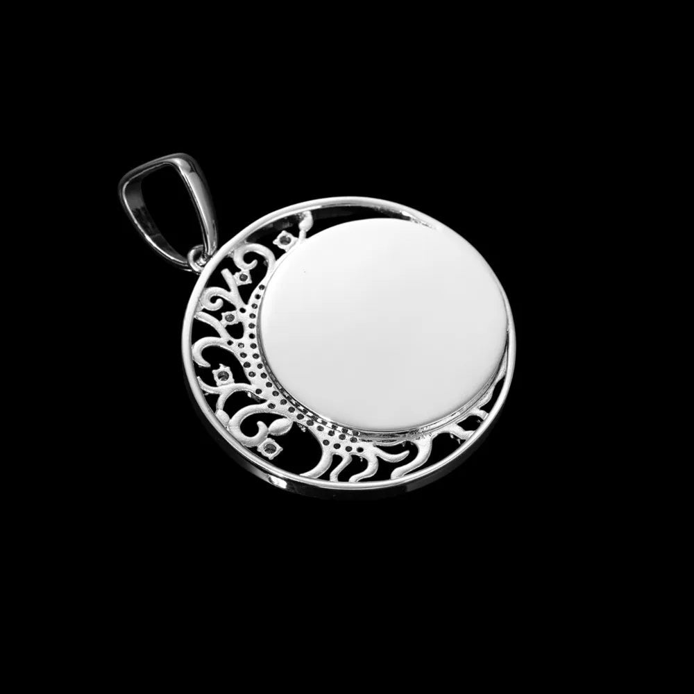 Crescent Moon Flower Memory Custom Photo Round Pendant - 42mm - TONGSHOP / Length:16 / Length:18
