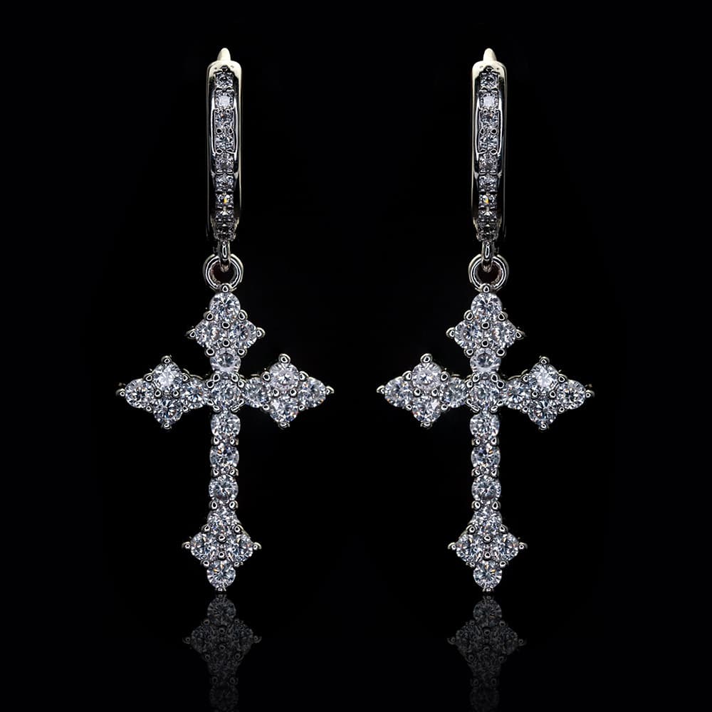 Cross Diamond Hoop Earrings 18K Gold - TONGSHOP