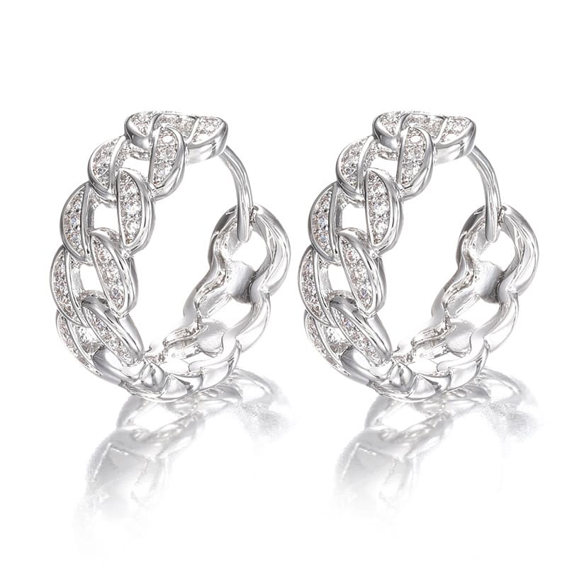 Cuban-Inspired Diamond-Set Hoop Earrings - TONGSHOP