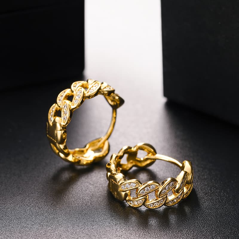 Cuban-Inspired Diamond-Set Hoop Earrings - TONGSHOP