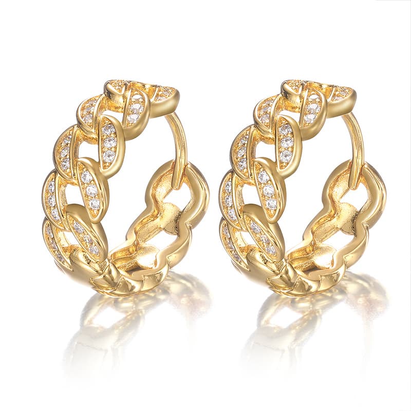 Cuban-Inspired Diamond-Set Hoop Earrings - TONGSHOP