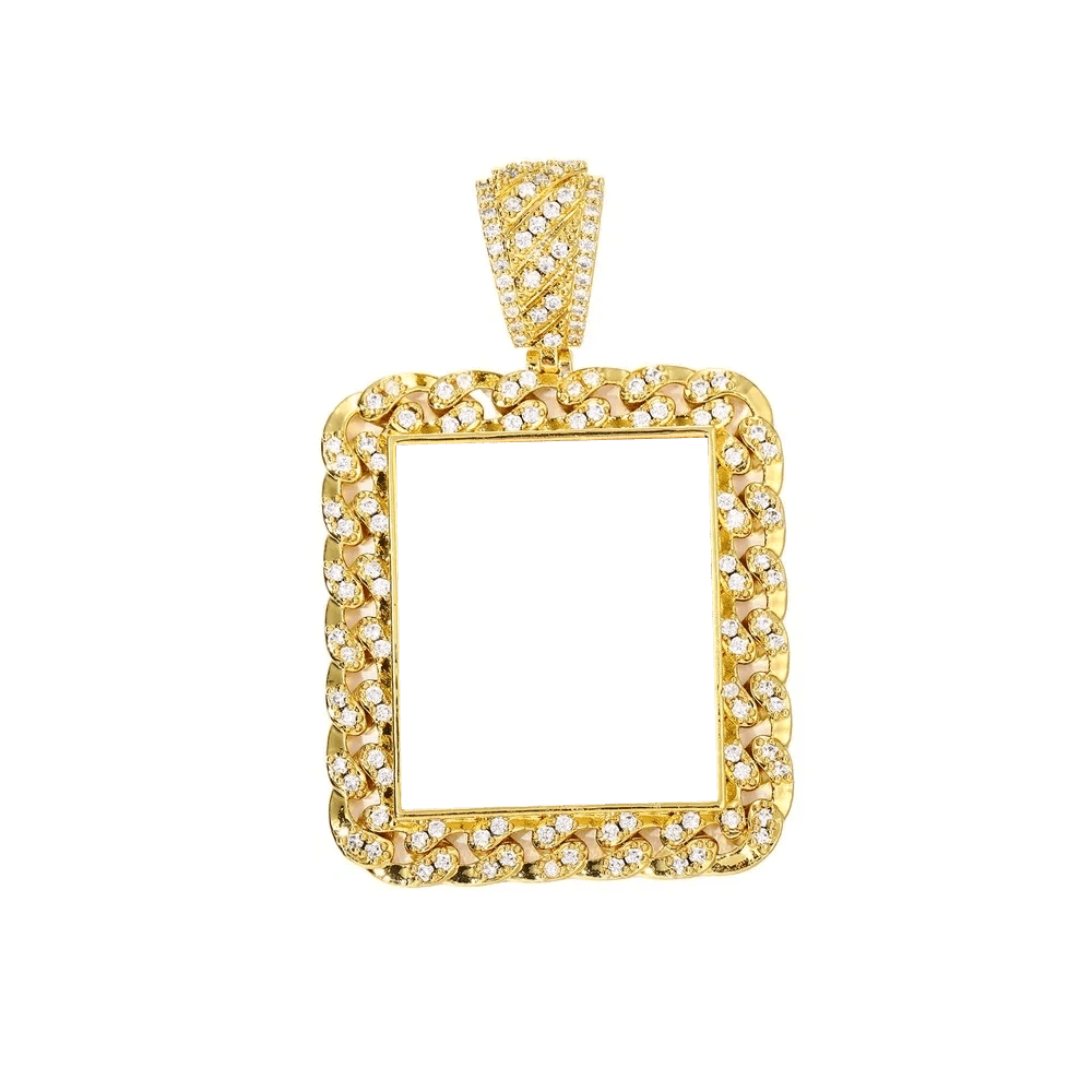 Cuban Memory Photo Frame Square Pendant - 38mm - TONGSHOP / Length:16 / Length:18