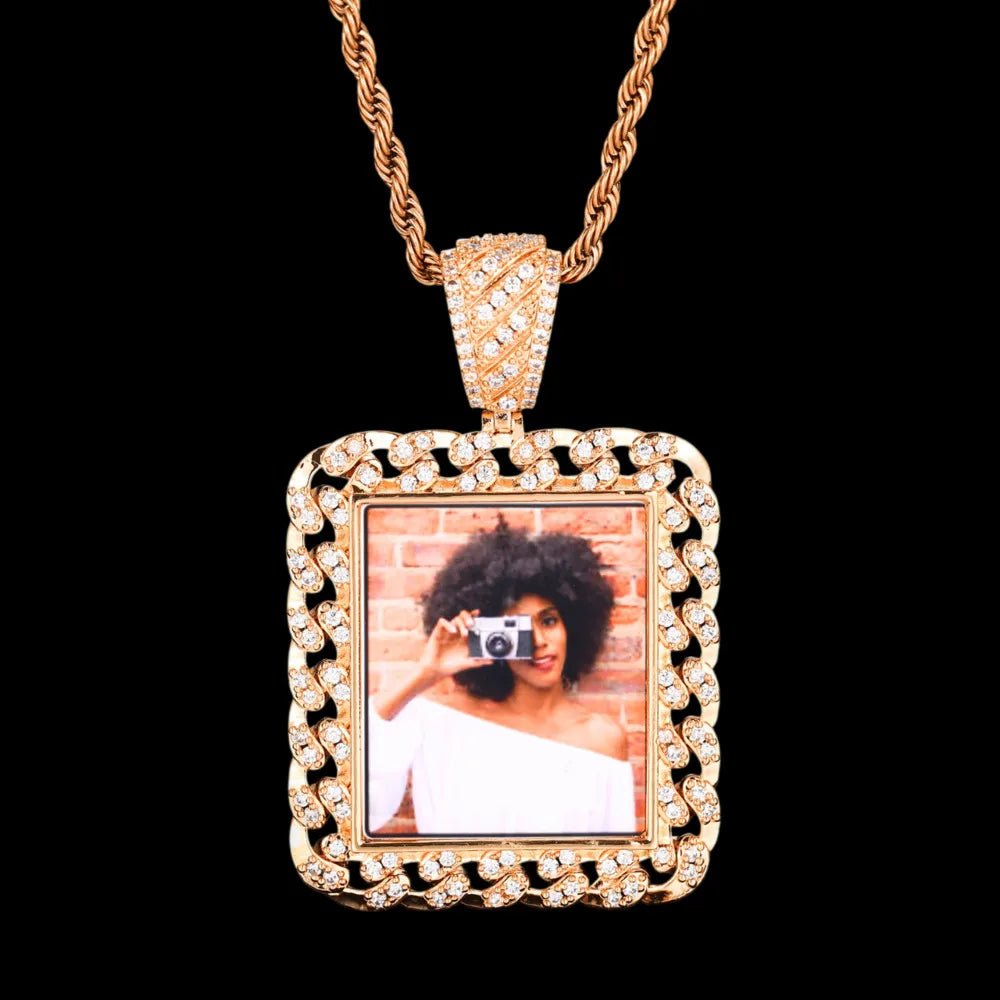 Cuban Memory Photo Frame Square Pendant - 38mm - TONGSHOP / Length:16 / Length:18