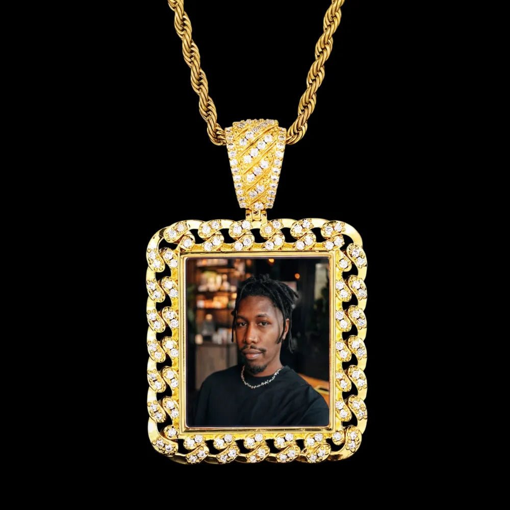 Cuban Memory Photo Frame Square Pendant - 38mm - TONGSHOP / Length:16 / Length:18