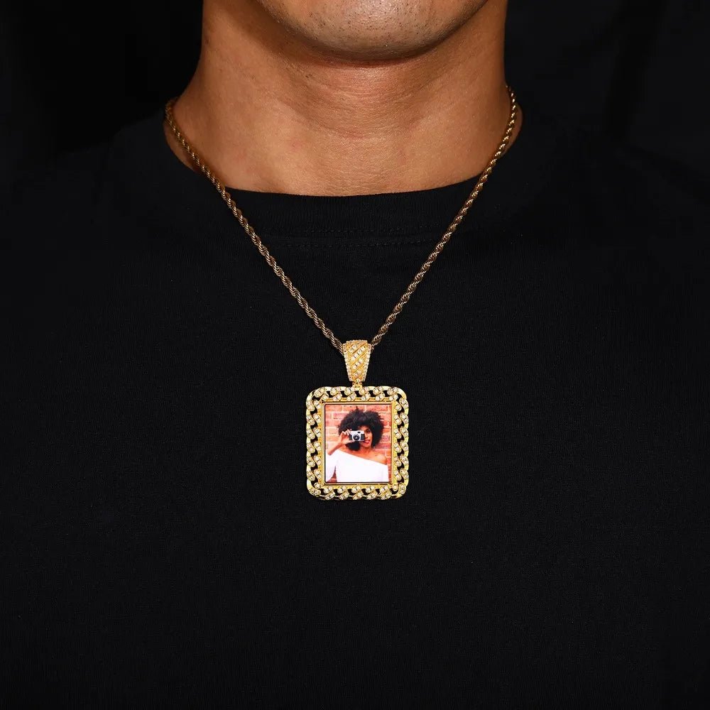 Cuban Memory Photo Frame Square Pendant - 38mm - TONGSHOP / Length:16 / Length:18