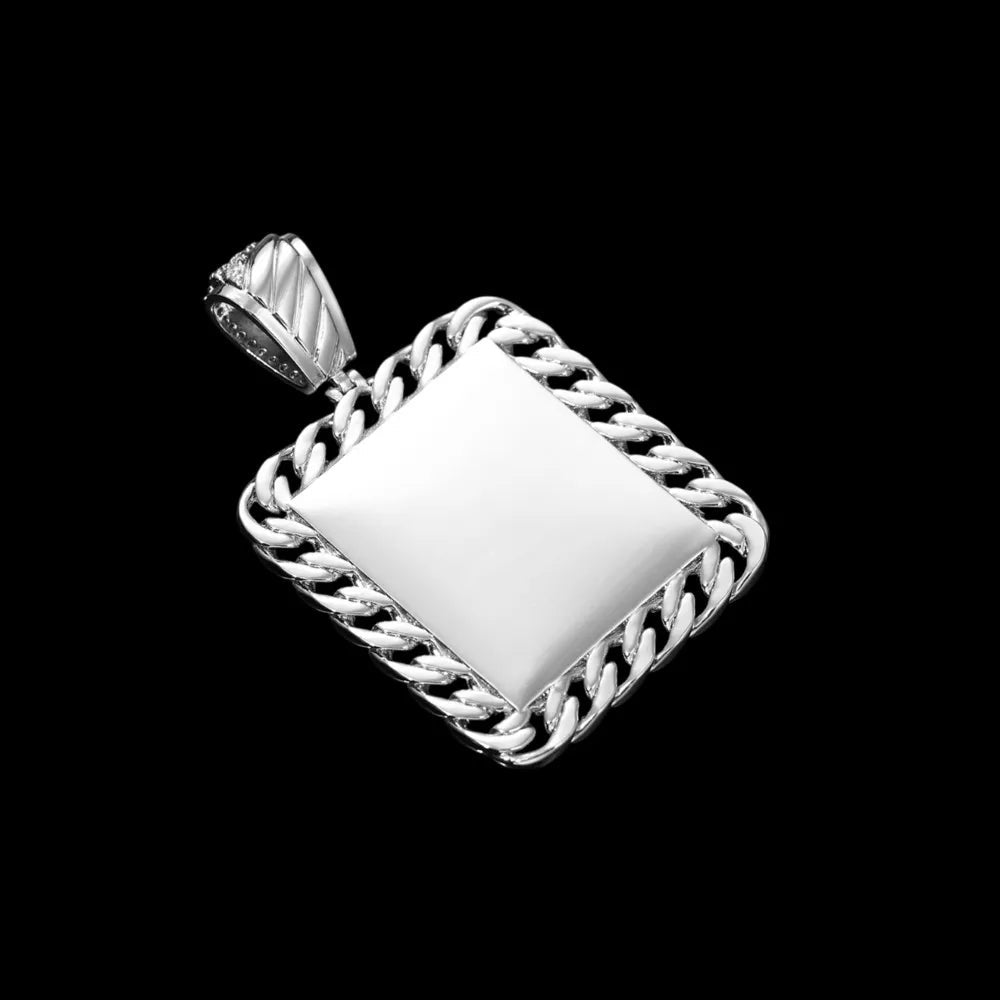 Cuban Memory Photo Frame Square Pendant - 38mm - TONGSHOP / Length:16 / Length:18