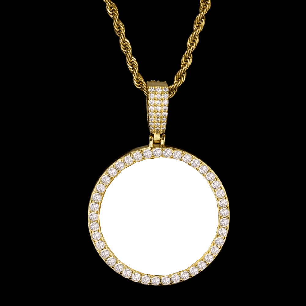 Cupid Round Solid Custom Photo Pendant - 38mm - TONGSHOP / Length:16 / Length:18