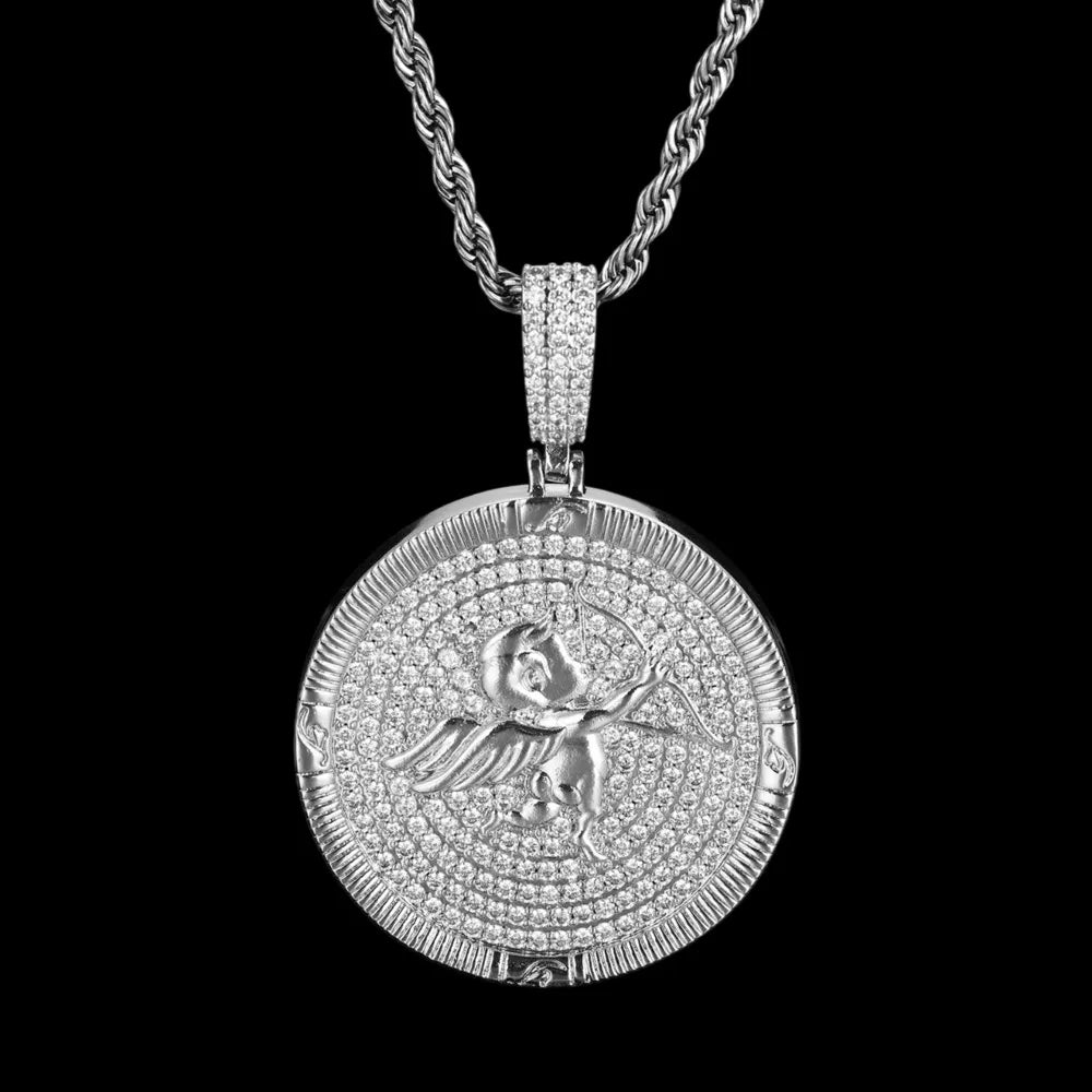 Cupid Round Solid Custom Photo Pendant - 38mm - TONGSHOP / Length:16 / Length:18