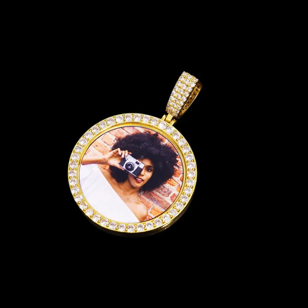 Cupid Round Solid Custom Photo Pendant - 38mm - TONGSHOP / Length:16 / Length:18