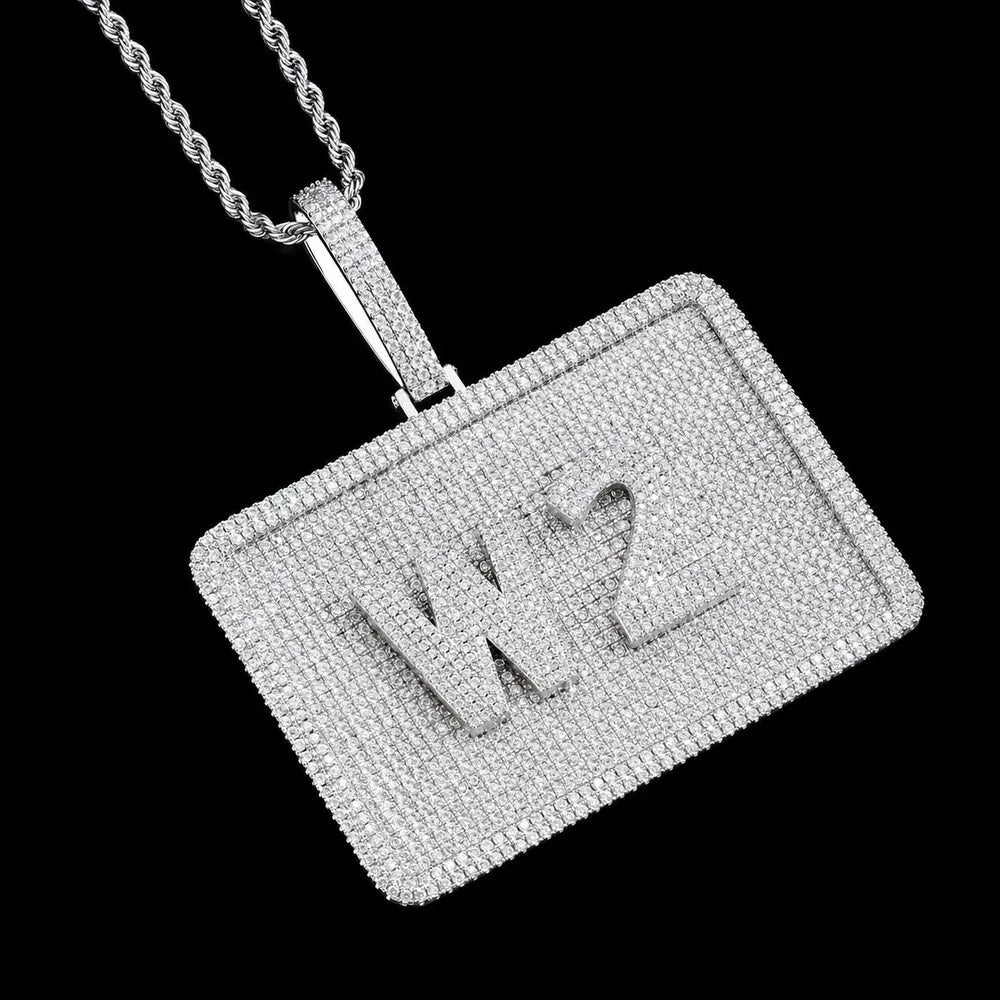 Custom 3D Iced Letter Rectangular Pendant – 76mm - TONGSHOP / Length:16 / Length:18