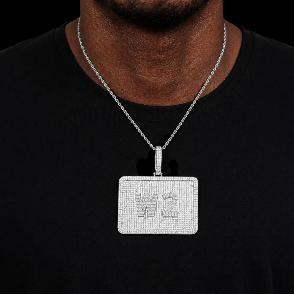 Custom 3D Iced Letter Rectangular Pendant – 76mm - TONGSHOP / Length:16 / Length:18