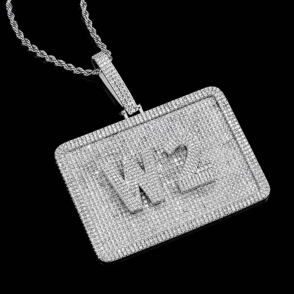 Custom 3D Iced Letter Rectangular Pendant – 76mm - TONGSHOP / Length:16 / Length:18
