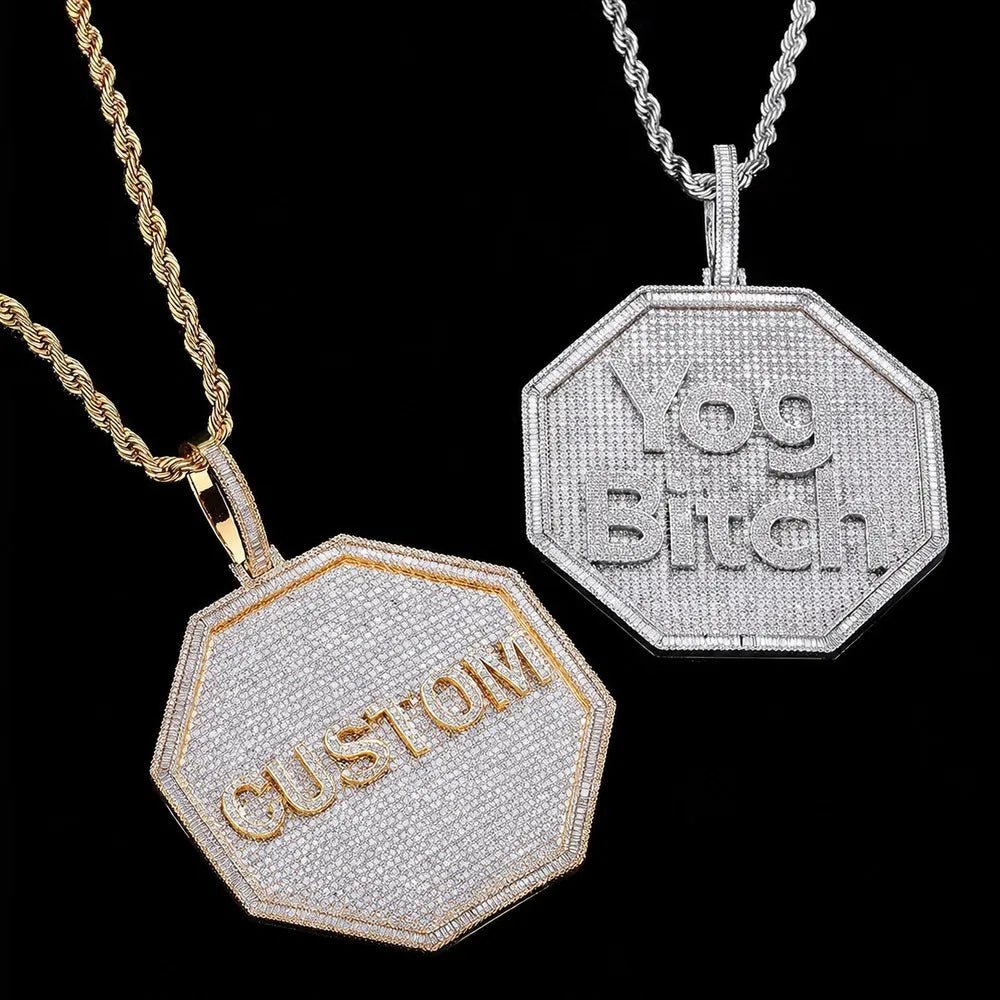 Custom 3D Iced - Out Letter Large Octagonal Pendant – 80mm - TONGSHOP / Length:16 / Length:18