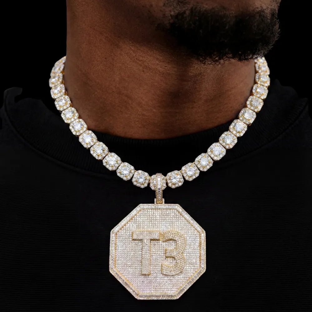 Custom 3D Iced - Out Letter Large Octagonal Pendant – 80mm - TONGSHOP / Length:16 / Length:18