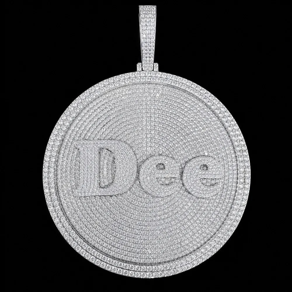 Custom 3D Iced - Out Letter Large Round Pendant – 80mm - TONGSHOP / Length:16 / Length:18