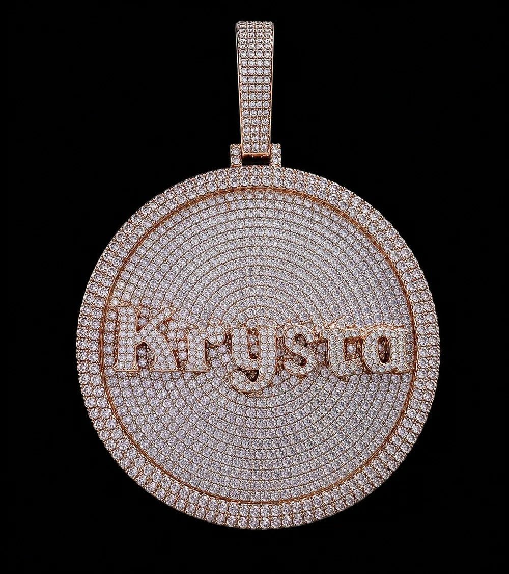 Custom 3D Iced - Out Letter Round Disc Pendant – 60mm - TONGSHOP / Length:16 / Length:18