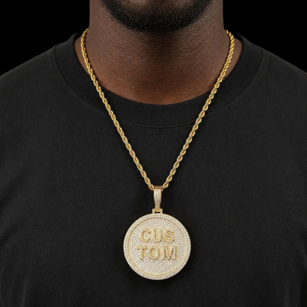 Custom 3D Iced - Out Letter Round Disc Pendant – 60mm - TONGSHOP / Length:16 / Length:18