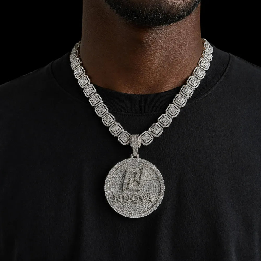 Custom 3D Iced - Out Letter Round Disc Pendant – 60mm - TONGSHOP / Length:16 / Length:18