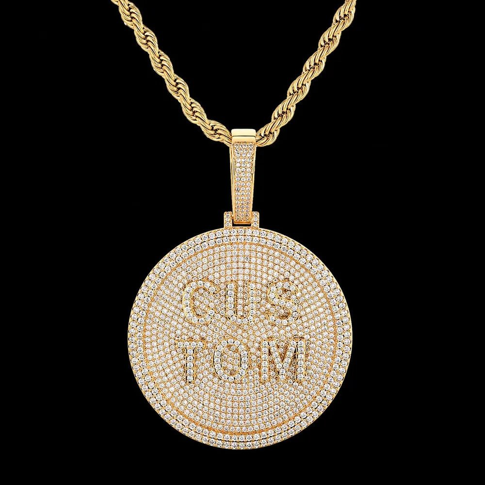 Custom 3D Iced - Out Letter Round Disc Pendant – 60mm - TONGSHOP / Length:16 / Length:18