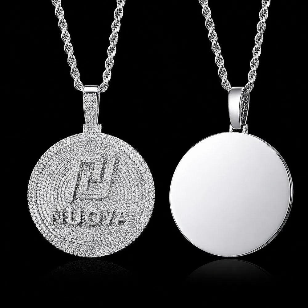 Custom 3D Iced - Out Letter Round Disc Pendant – 60mm - TONGSHOP / Length:16 / Length:18