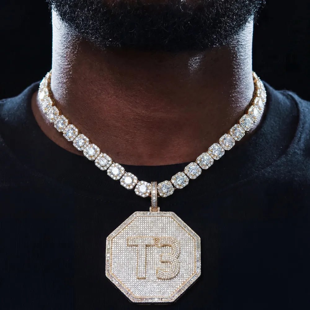 Custom 3D Letter Large Octagonal Iced - Out Pendant - 80mm - TONGSHOP / Length:16 / Length:18