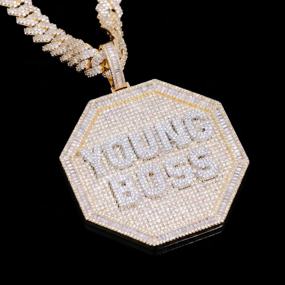 Custom 3D Letter Large Octagonal Iced - Out Pendant - 80mm - TONGSHOP / Length:16 / Length:18