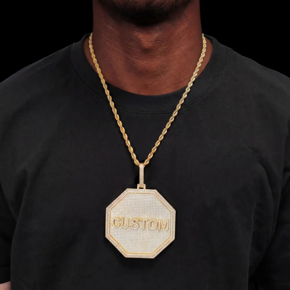 Custom 3D Letter Large Octagonal Iced - Out Pendant - 80mm - TONGSHOP / Length:16 / Length:18
