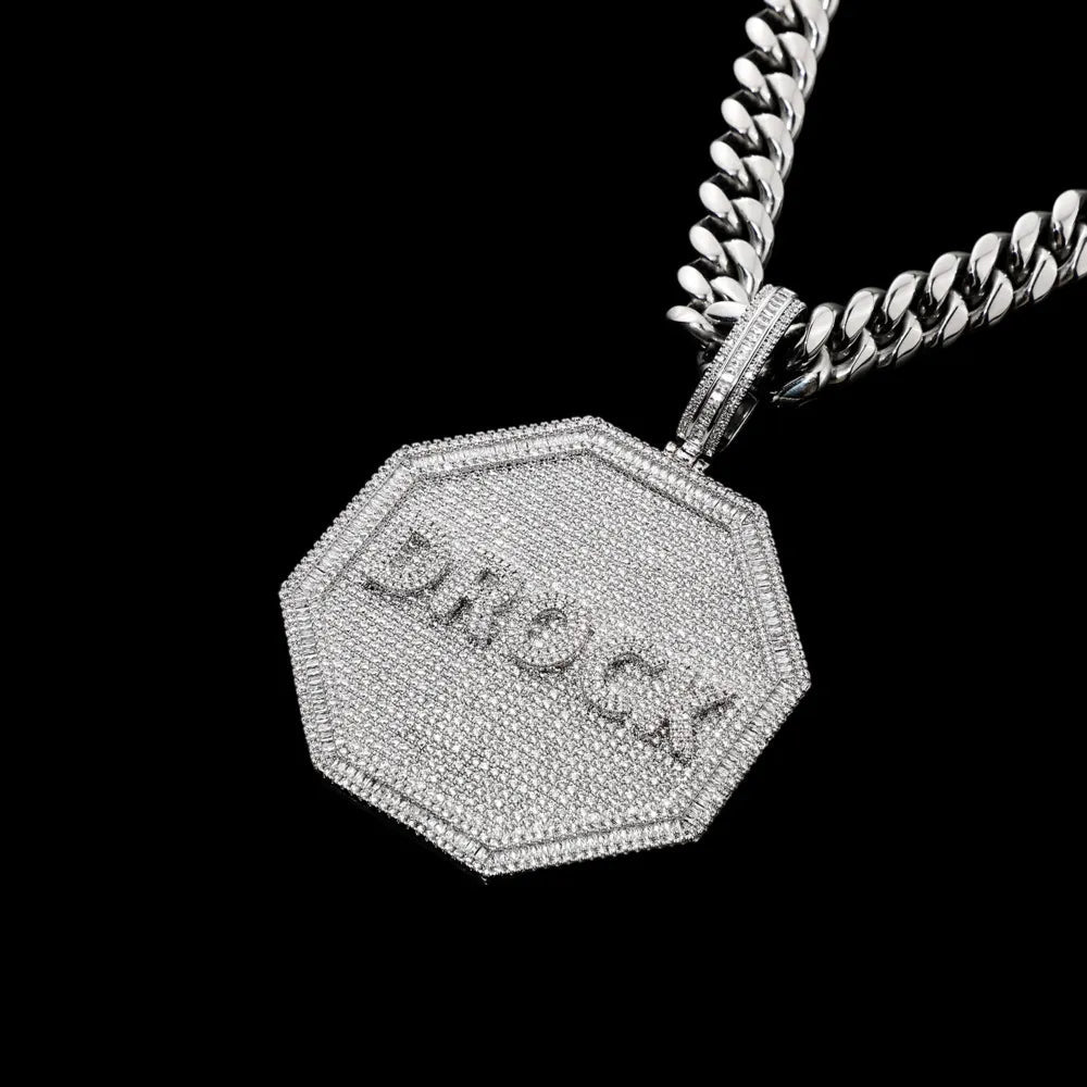 Custom 3D Letter Large Octagonal Iced - Out Pendant - 80mm - TONGSHOP / Length:16 / Length:18