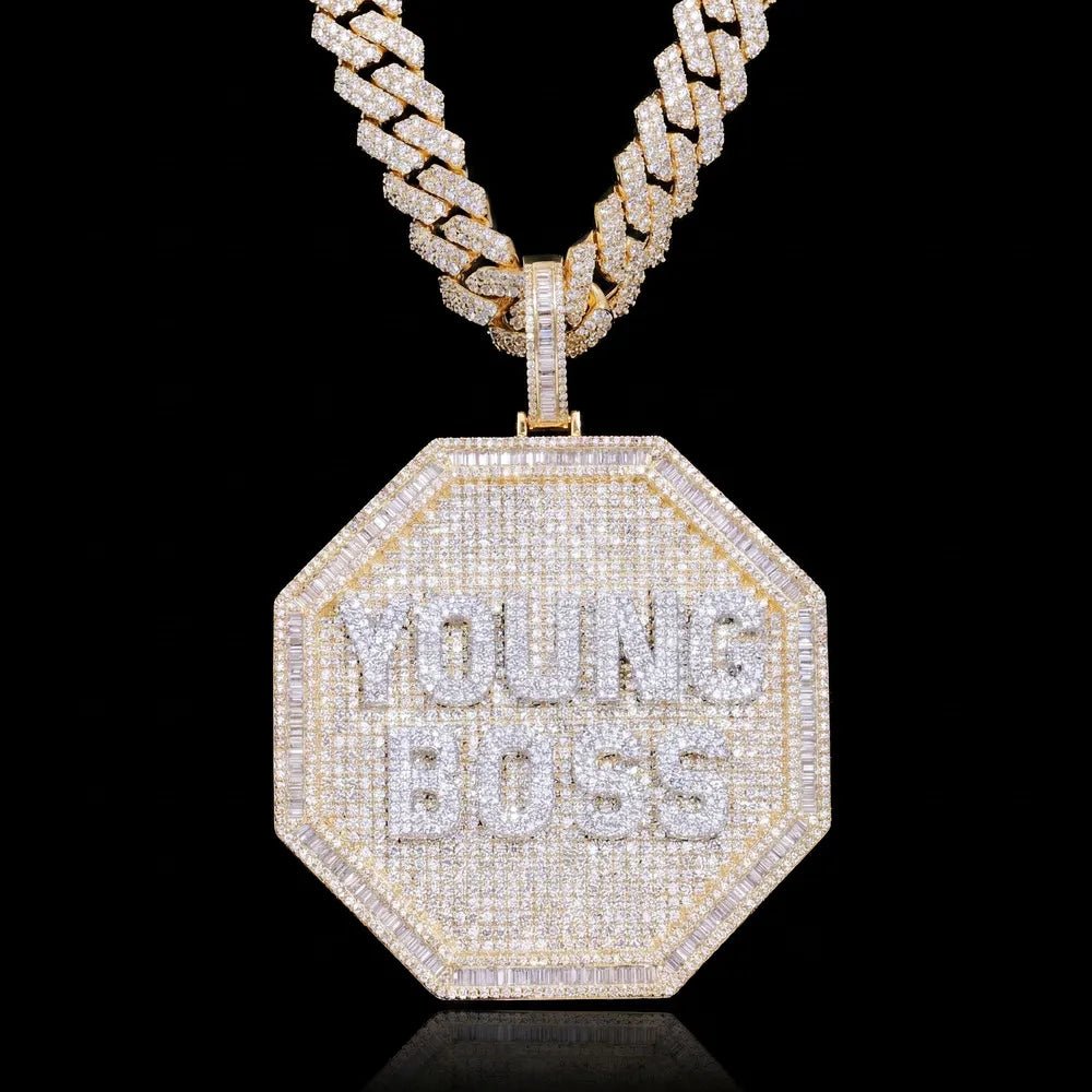 Custom 3D Letter Large Octagonal Iced - Out Pendant - 80mm - TONGSHOP / Length:16 / Length:18