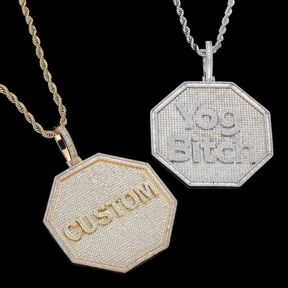 Custom 3D Letter Large Octagonal Iced - Out Pendant - 80mm - TONGSHOP / Length:16 / Length:18