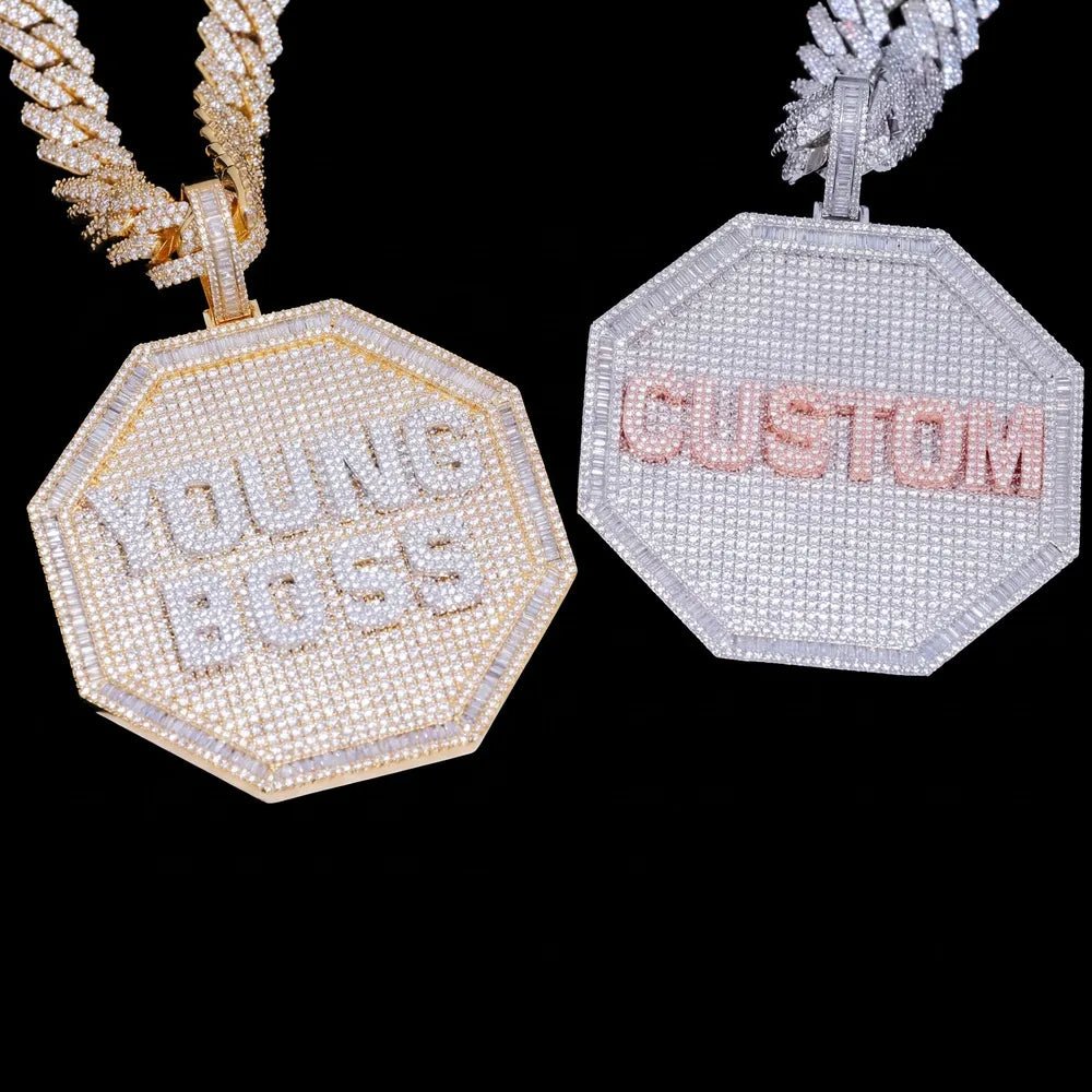 Custom 3D Letter Large Octagonal Iced - Out Pendant - 80mm - TONGSHOP / Length:16 / Length:18