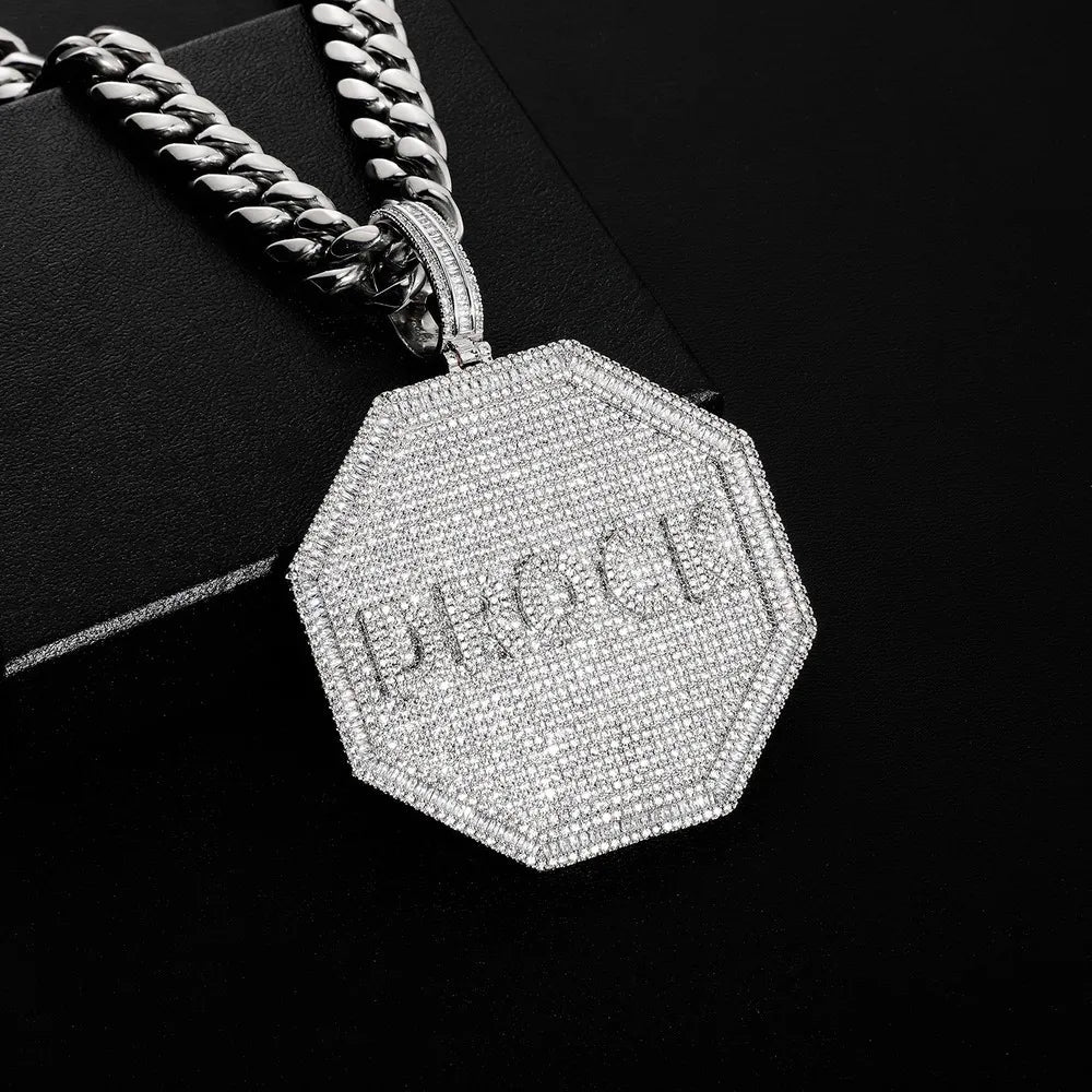 Custom 3D Letter Large Octagonal Iced - Out Pendant - 80mm - TONGSHOP / Length:16 / Length:18