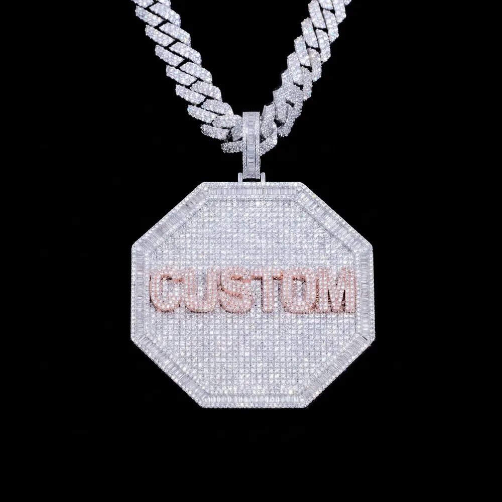 Custom 3D Letter Large Octagonal Iced - Out Pendant - 80mm - TONGSHOP / Length:16 / Length:18
