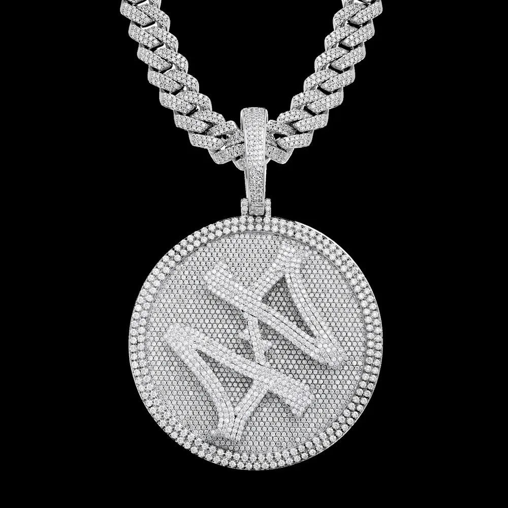 Custom 3D Rotating Letter Large Circular Iced - Out Pendant – 80mm - TONGSHOP / Length:16 / Length:18