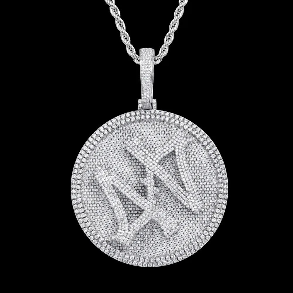 Custom 3D Rotating Letter Large Circular Iced - Out Pendant – 80mm - TONGSHOP / Length:16 / Length:18