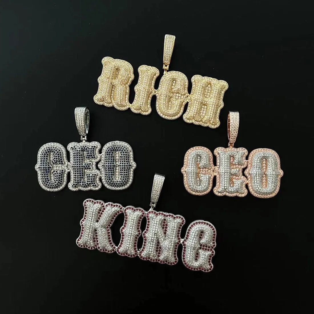 Custom Bone - Style Gothic Letter Iced - Out Pendant - TONGSHOP / Length:16 / Length:18