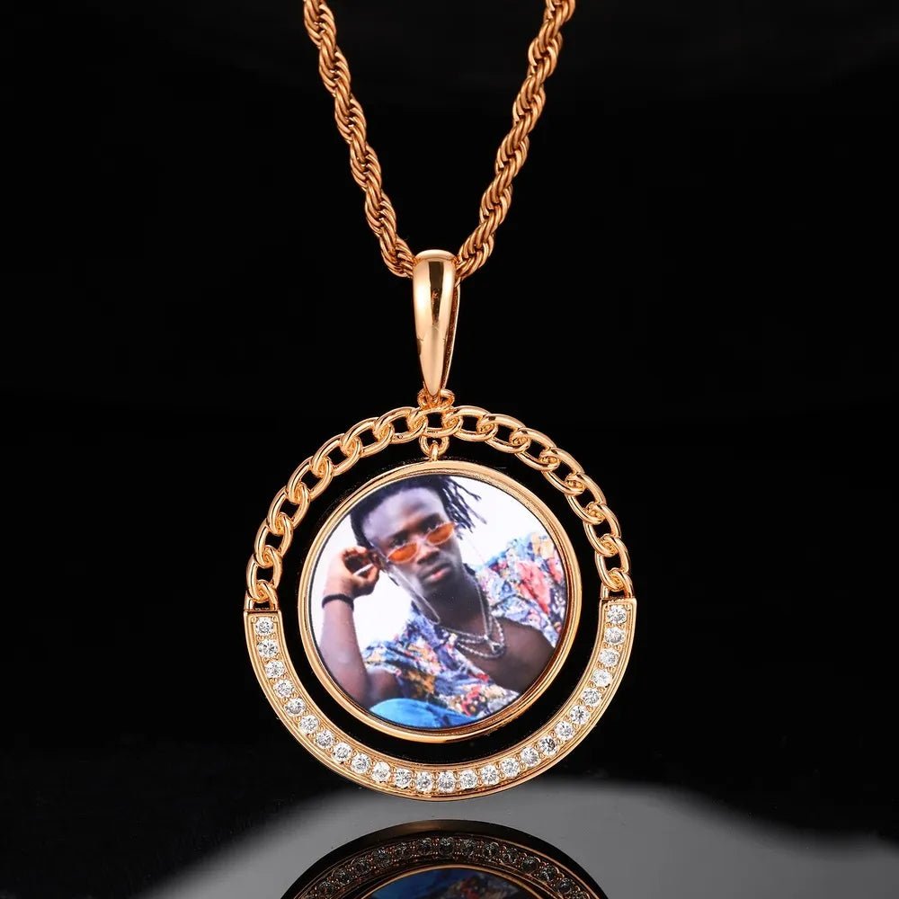Custom Cuban Swing Photo Round Pendant - 38mm - TONGSHOP / Length:16 / Length:18