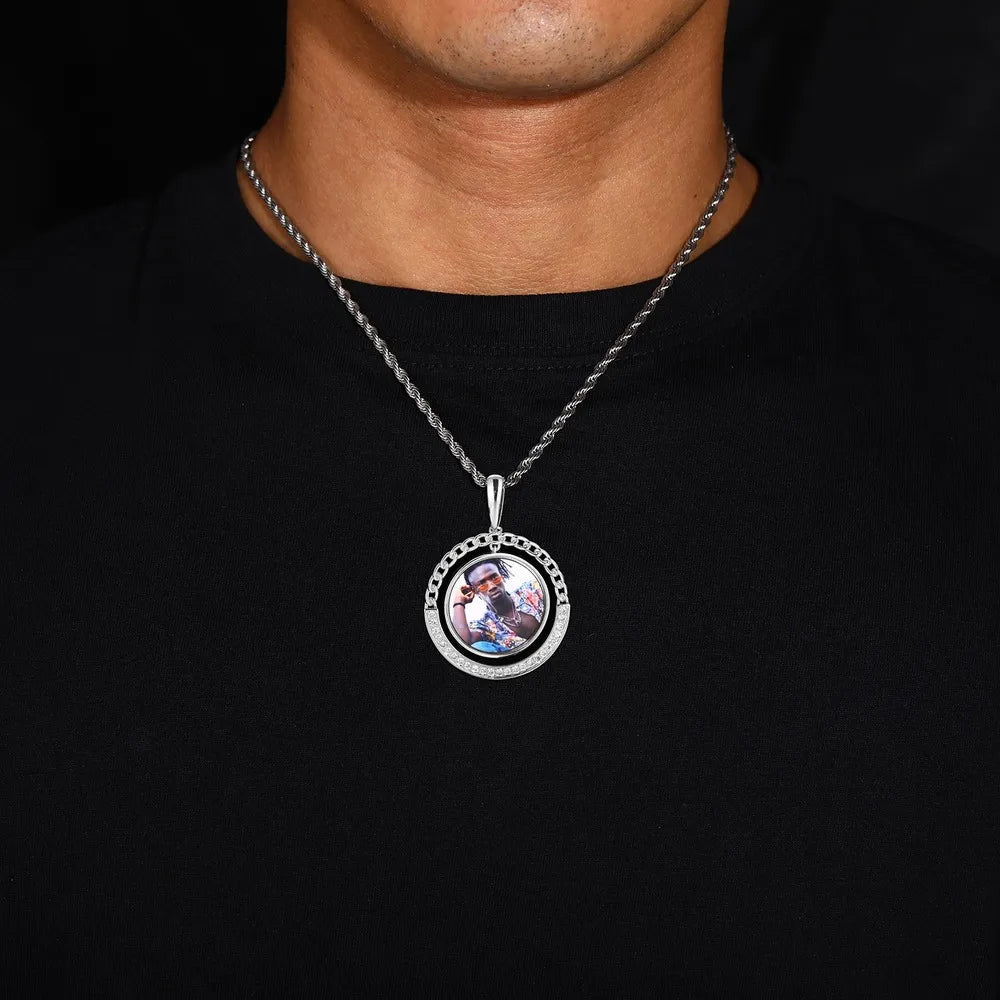 Custom Cuban Swing Photo Round Pendant - 38mm - TONGSHOP / Length:16 / Length:18