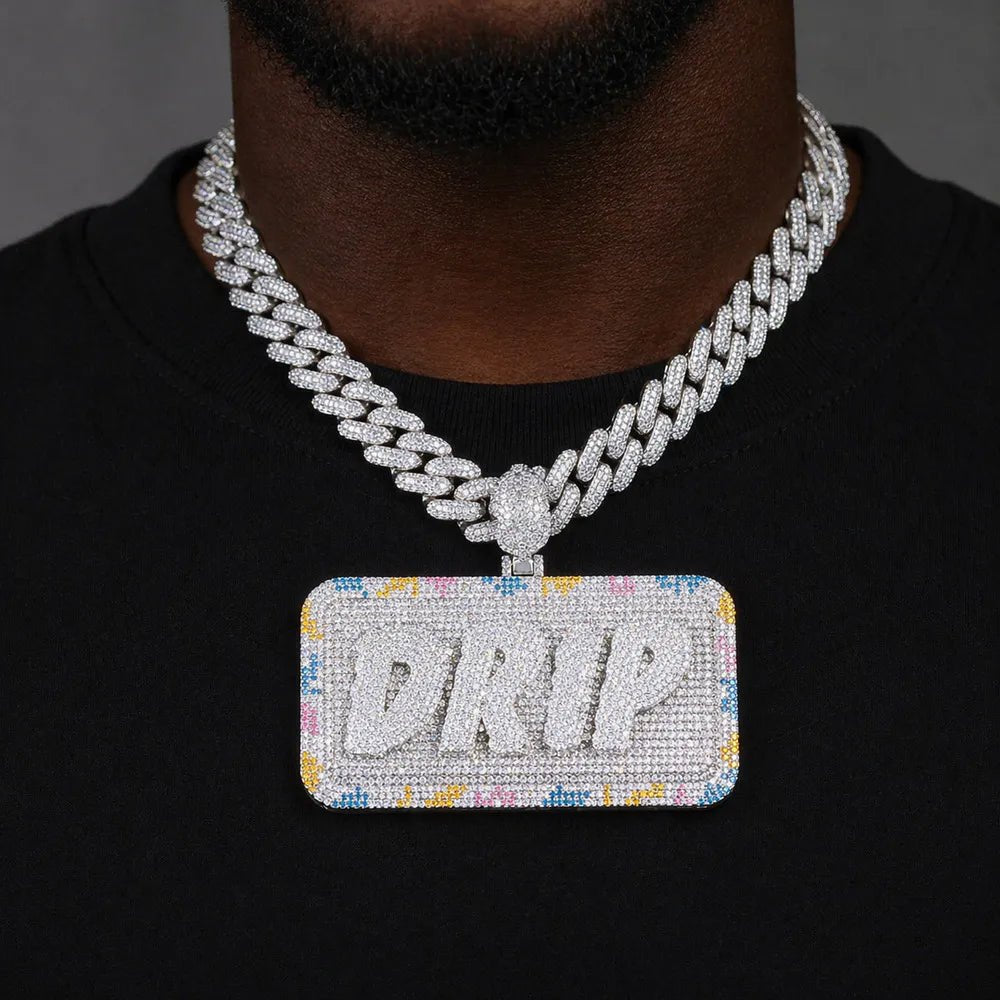 Custom Diamond - Set 3D Letter Colorful Rectangular Pendant – 80mm - TONGSHOP / Length:16 / Length:18