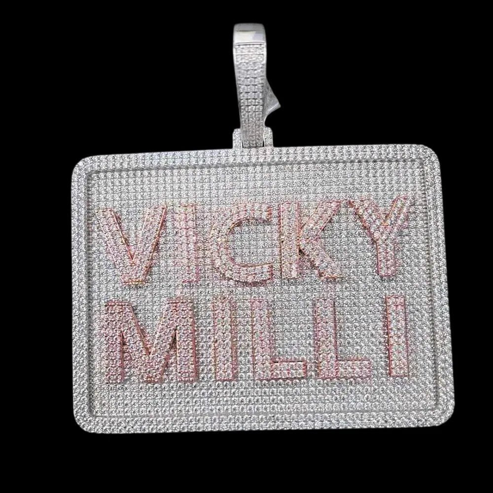 Custom Diamond - Set 3D Letter Rectangular Pendant – 80mm - TONGSHOP / Length:16 / Length:18