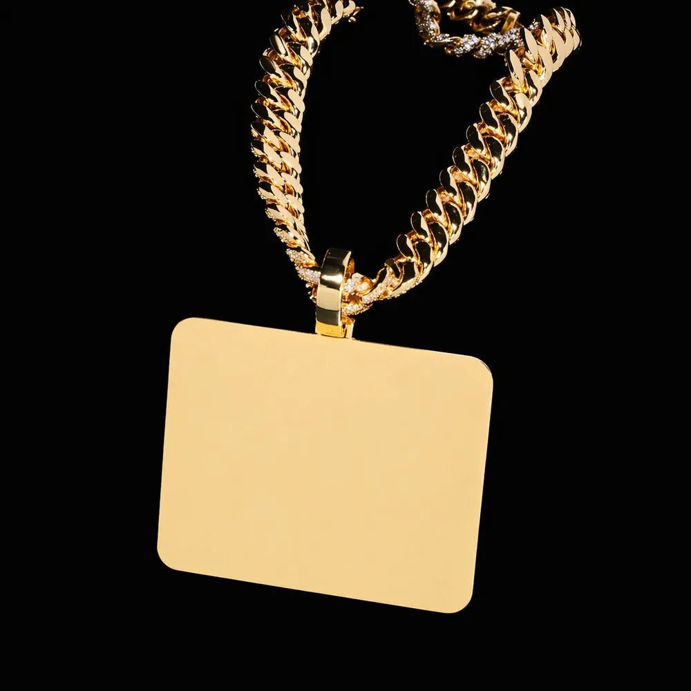 Custom Diamond - Set 3D Letter Rectangular Pendant – 80mm - TONGSHOP / Length:16 / Length:18