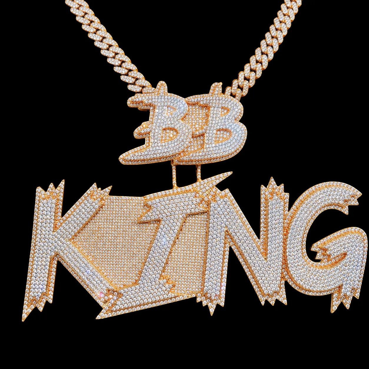 Custom Double - Row Diamond - Set Oversized Letter Pendant - TONGSHOP / Length:16 / Length:18