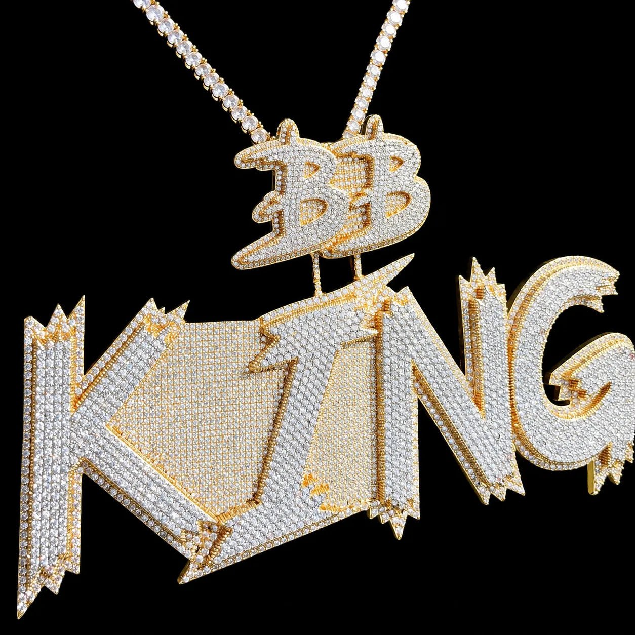 Custom Double - Row Diamond - Set Oversized Letter Pendant - TONGSHOP / Length:16 / Length:18