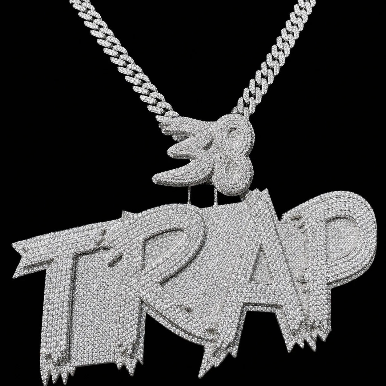 Custom Double - Row Diamond - Set Oversized Letter Pendant - TONGSHOP / Length:16 / Length:18