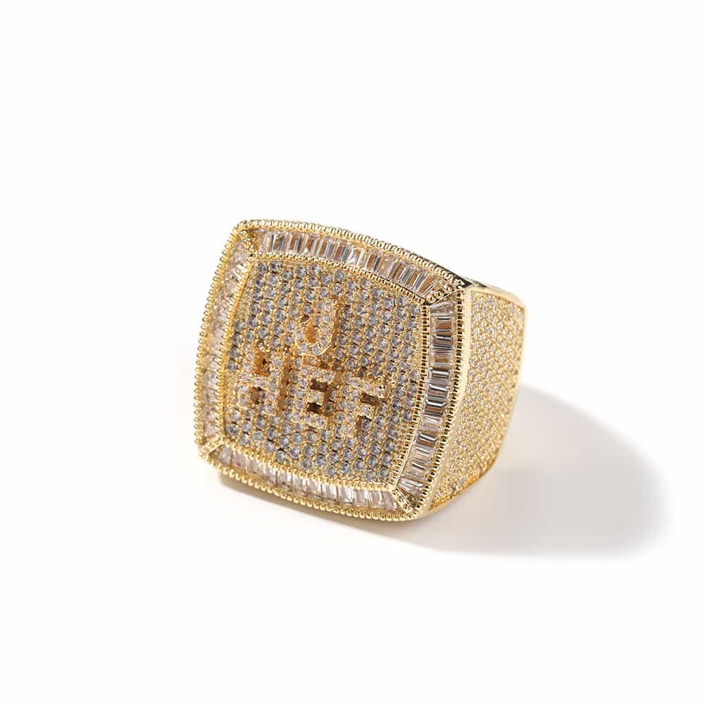 Custom Full Diamond Letter Hip - Hop Ring in 18K Gold - TONGSHOP