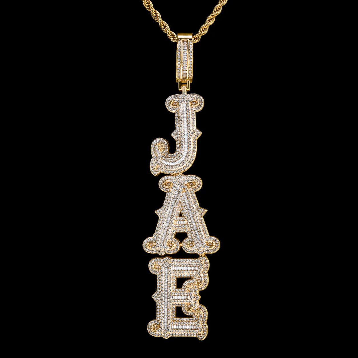 Custom Gothic Letter Name Iced - Out Pendant - TONGSHOP / Length:16 / Length:18